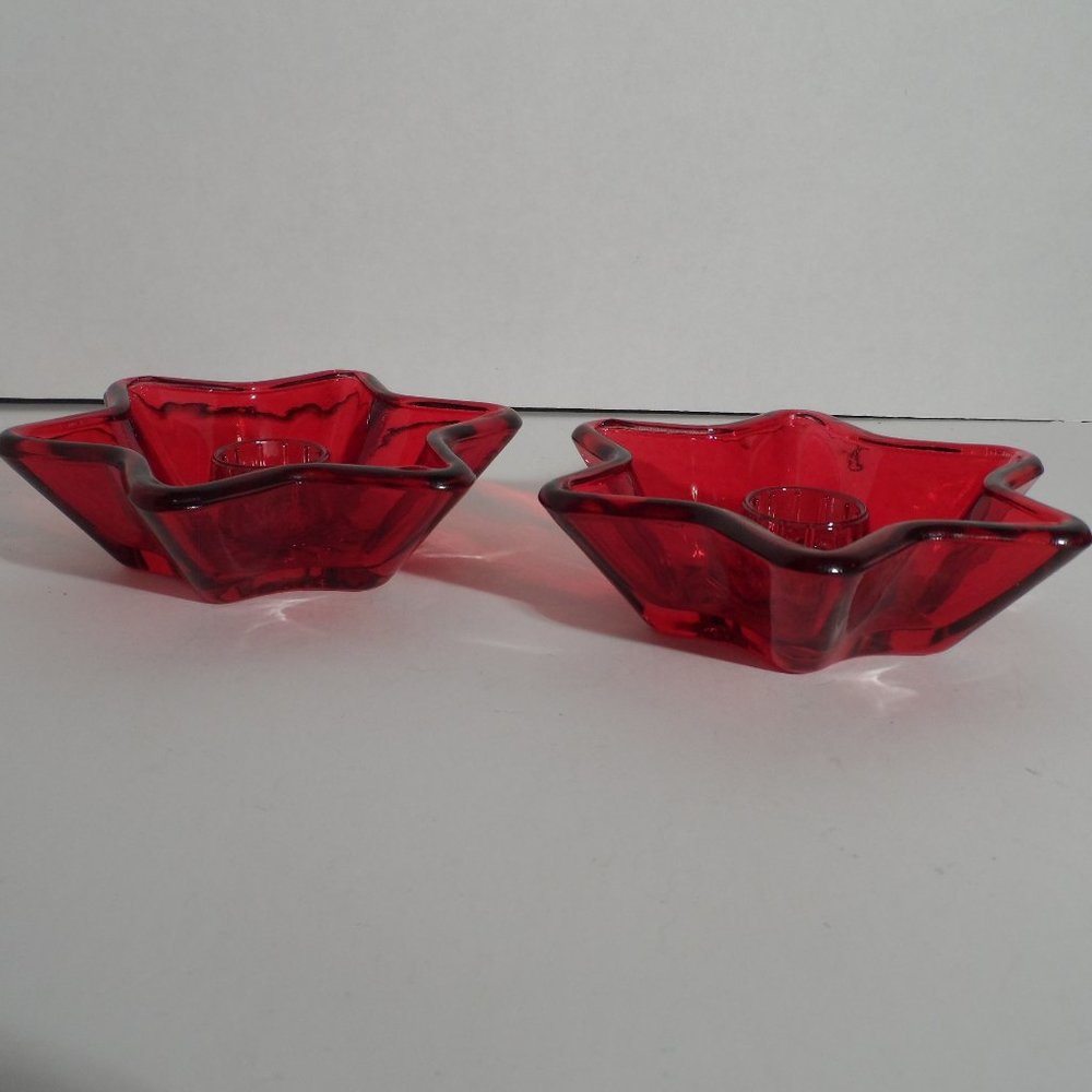 NEW 2 Vintage Indiana Glass Red Star Taper Holder